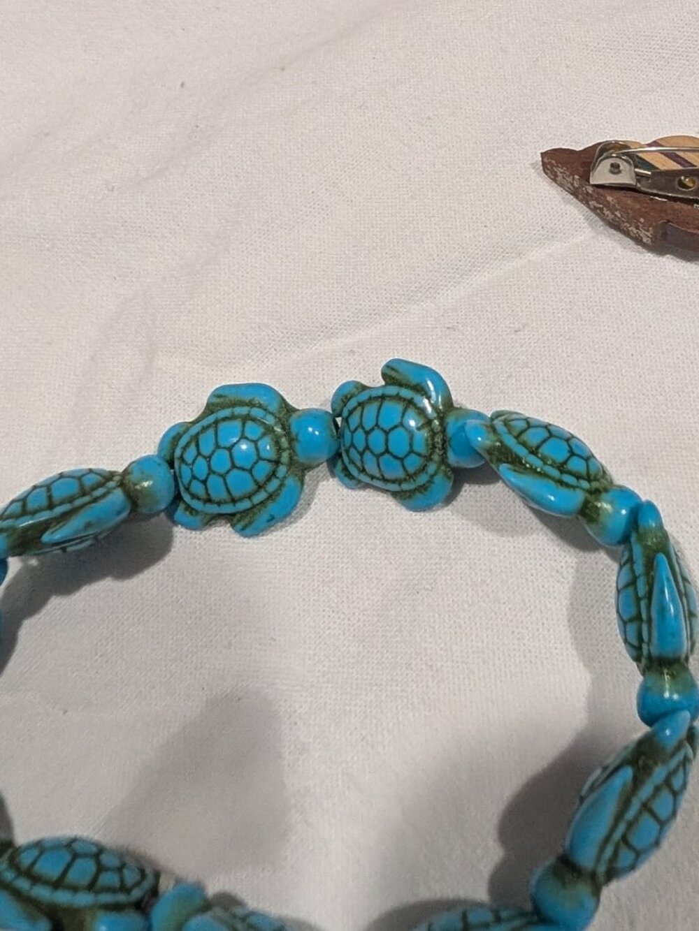 Vintage Turquoise Sea Turtle Beaded Stretch Bracelet Beachy Boho